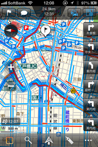 Mapfan+の渋滞情報表示